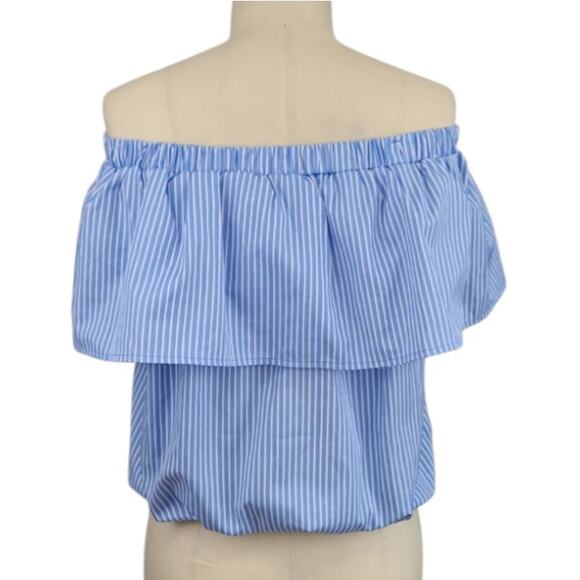 Haute Project Floral Embroidered Striped Top Size L Blue Multi Artsy Boho Indie - Picture 4 of 11